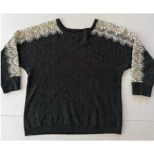 J CREW Lace-Trimmed Gray Sweater